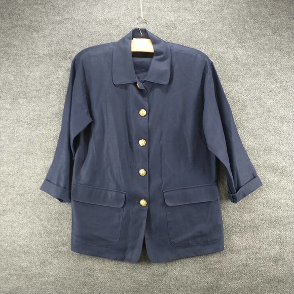 Talbots Petites Women's Blazer Jacket Blue 2 Shoulder Pads 3/4 Sleeve Linen - Picture 2 of 12